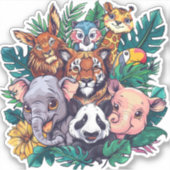 Autocollant vinyle Animaux de la jungle mignons (Devant)