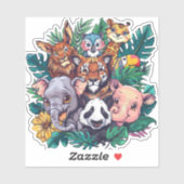 Autocollant vinyle Animaux de la jungle mignons (Feuille)
