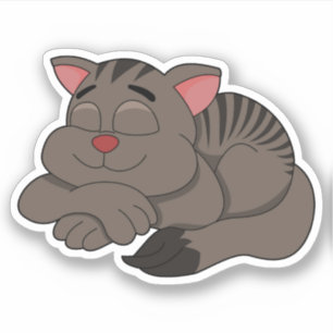 Autocollant vinyle - chat brun endormi dessin anim