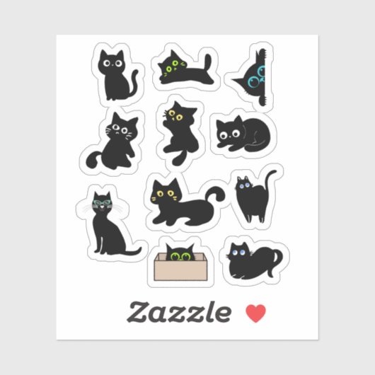 Autocollant vinyle Chats noirs Mignon Chat (Feuille)