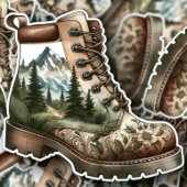 Autocollant vinyle de bottes de randonnée florales