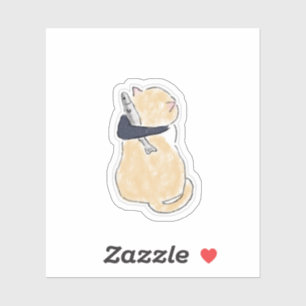 Autocollant vinyle de chat mignon aquarelle tenant