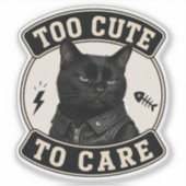 Autocollant vinyle de chat noir cool | Trop mignon (Devant)