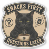 Autocollant vinyle de chat noir drôle | Snacks Fir (Devant)