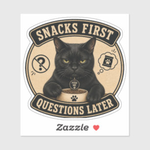 Autocollant vinyle de chat noir drôle   Snacks Fir