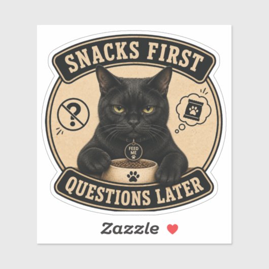 Autocollant vinyle de chat noir drôle | Snacks Fir (Feuille)