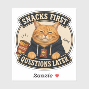 Autocollant vinyle de chat orange drôle Snacks d