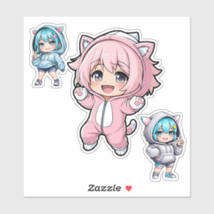 Autocollant vinyle de fille mignonne en anime chib