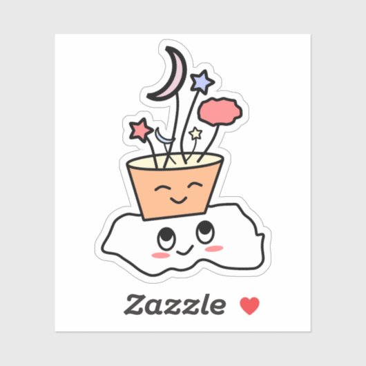 Autocollant vinyle de nuage Kawaii avec un pot de (Feuille)