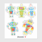 Autocollant vinyle de robots colorés (Feuille)