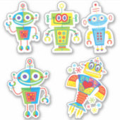 Autocollant vinyle de robots colorés (Devant)