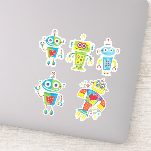 Autocollant vinyle de robots colorés (Détail)