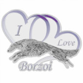 Autocollant vinyle découpé J'aime Borzoi (Devant)