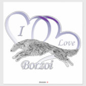 Autocollant vinyle découpé J'aime Borzoi (Feuille)
