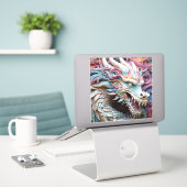 Autocollant vinyle découpé sur mesure Dragon et fl (Ordinateur portable sur le bureau)