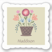 Autocollant vinyle en forme de panier de fleurs d' (Devant)
