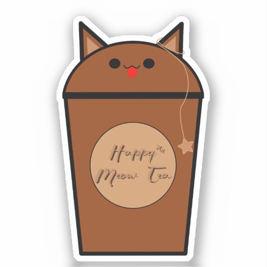 Autocollant vinyle Kawaii Chocolate Meow Tea (Recto)