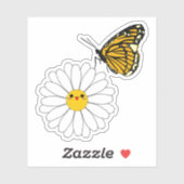 Autocollant vinyle Kawaii Daisy avec papillon (Feuille)