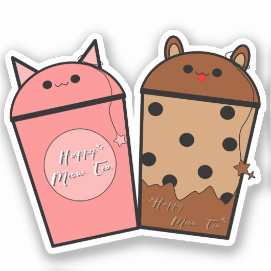 Autocollant vinyle Kawaii Meow Tea (Recto)