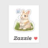 Autocollant vinyle Lapin Mignon avec Papillon (Feuille)