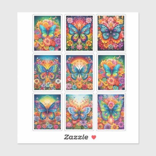 Autocollant vinyle papillon arc-en-ciel (Feuille)