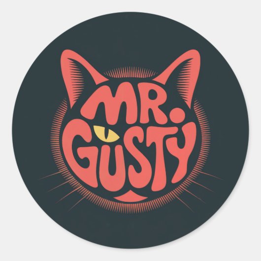 Autocollant vinyle rétro "Mr. Gusty" Chat Logo (Devant)