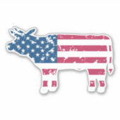 Autocollant vinyle silhouette de vache drapeau amé (Devant)