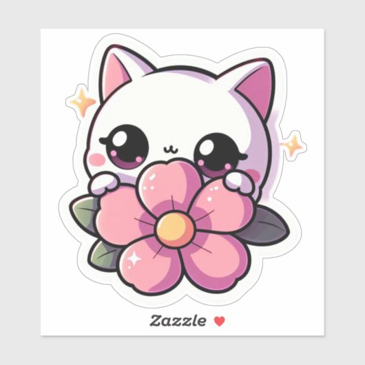 Autocollant vinyle sur mesure chat Kawaii (Feuille)