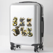 Autocollant vinyle sur mesure Dragons Noir & Or (Sur valise)