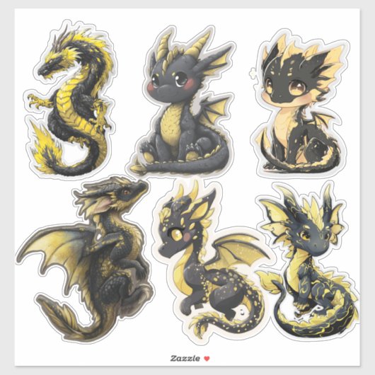 Autocollant vinyle sur mesure Dragons Noir & Or (Feuille)