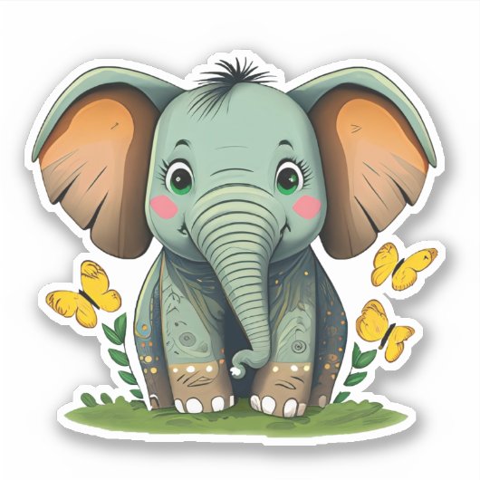 Autocollant Whimsical pour éléphant mignon pour en (Devant)
