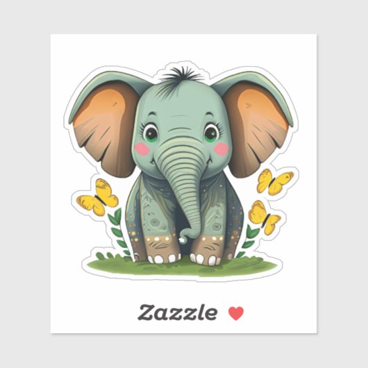 Autocollant Whimsical pour éléphant mignon pour en (Feuille)