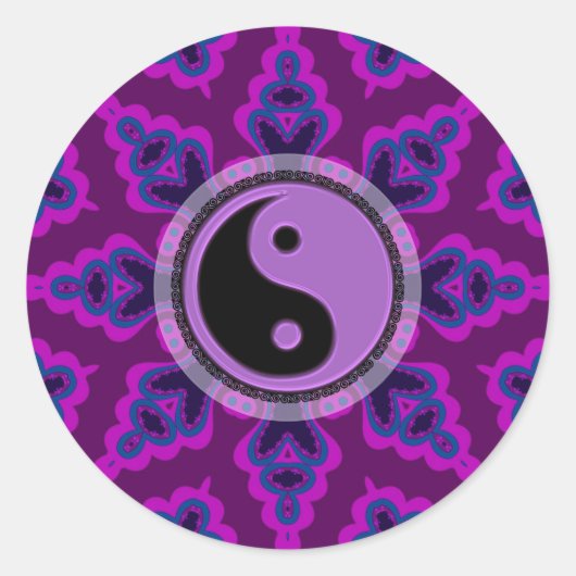 Autocollant Yin Yang à fleurs géométriques violett (Devant)