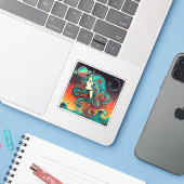 Autocollant Zodiac Aquarius Conception rétro (Ordinateur portable avec iPhone)