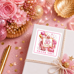 Autocollants 30e Anniversaire Paillettes Rose Chau