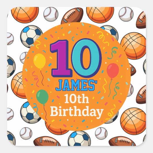 Autocollants à thème 10e anniversaire personnalisé (Devant)