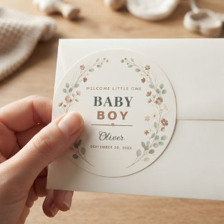 Autocollants Baby Shower Boho Floral Rustique Camp