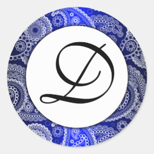 Autocollants blancs décorés d'un monogramme bleu