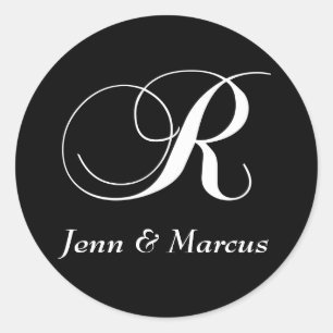 Autocollants blancs noirs de mariage du monogramme
