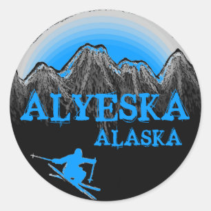 Autocollants bleus de skieur d'Alyeska Alaska