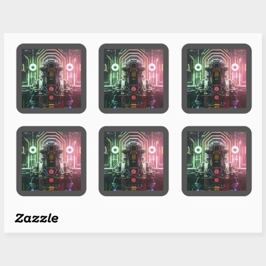 Autocollants carré Robot 1 (Feuille)