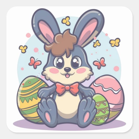Autocollants carrés de oeufs de lapin de Pâques co (Devant)