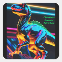 Autocollants carrés dinosaure néon