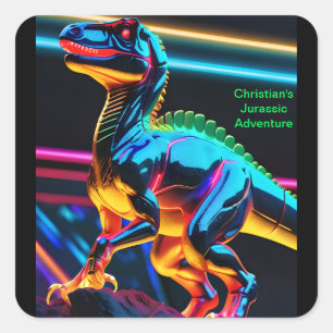 Autocollants carrés dinosaure néon