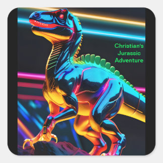 Autocollants carrés dinosaure néon