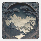 Autocollants carrés gris paysage chinois 3D encadr (Devant)
