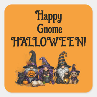 Autocollants carrés Halloween Gnome joyeux