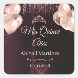 Autocollants carrés personnalisés pour Quinceañera
