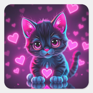 Autocollants carrés Saint-Valentin Neon Heart