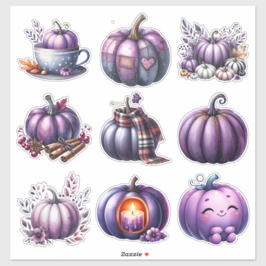Autocollants Citrouille Violette de Thanksgiving (Feuille)